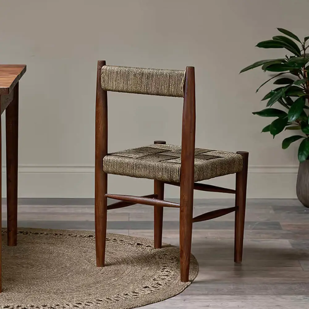 Nkuku Raunak Washed Walnut Acacia Woven Dining Chair